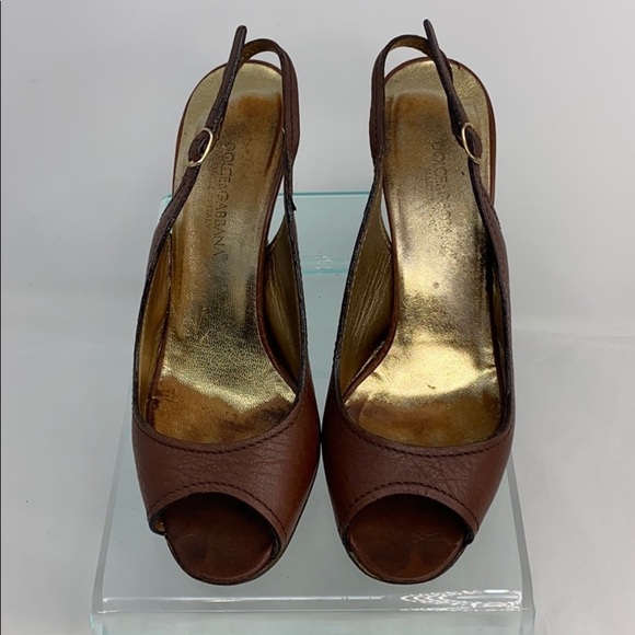 Dolce & Gabbana Sz 36 Brown Leather Peep Toe Heels - Picture 3 of 14